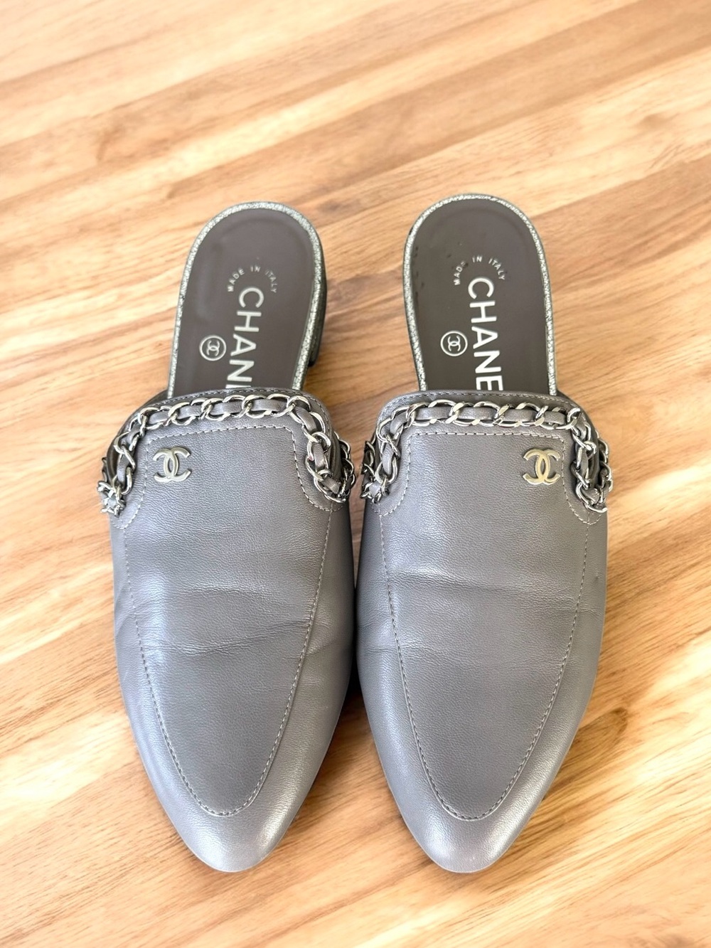 CHANEL Interlocking CC Logo Mules Flats Loafers